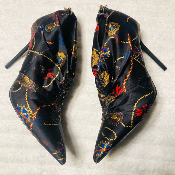 ZARA Black Ankle Boots Multi Scarf Print Satin Bootie Heels. Size 36 - Picture 10 of 14